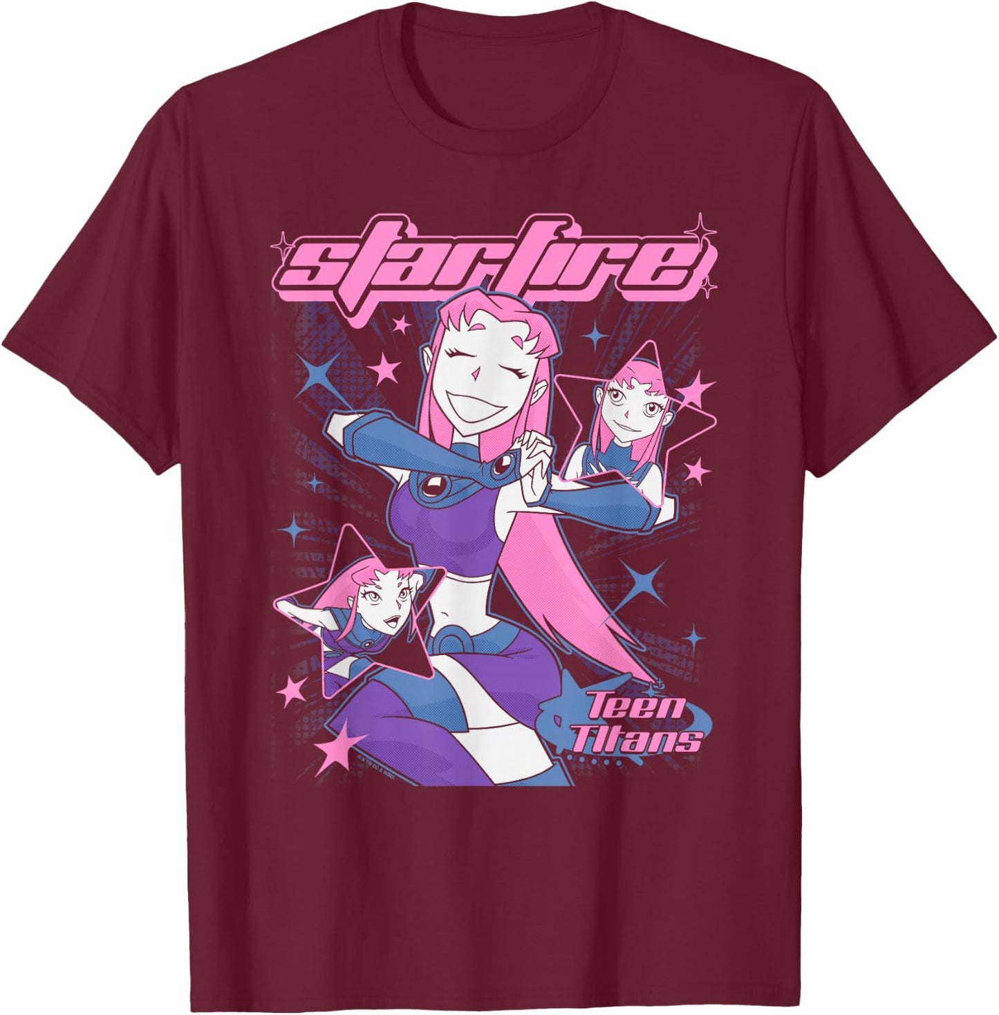 DC Comics Teen Titans Starfire Y2K Style Joyful Portrait T-Shirt - T-Shirt | Maroon