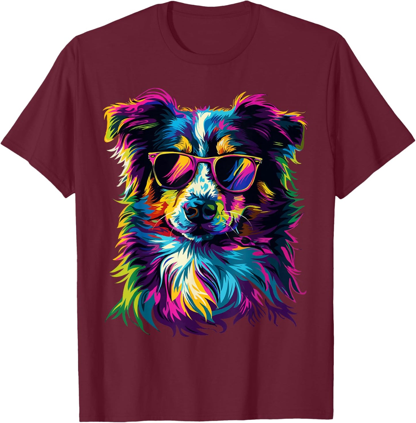 Australian Shepherd Lovers Pop Art Funny Australian Shepherd T-Shirt - T-Shirt | Maroon