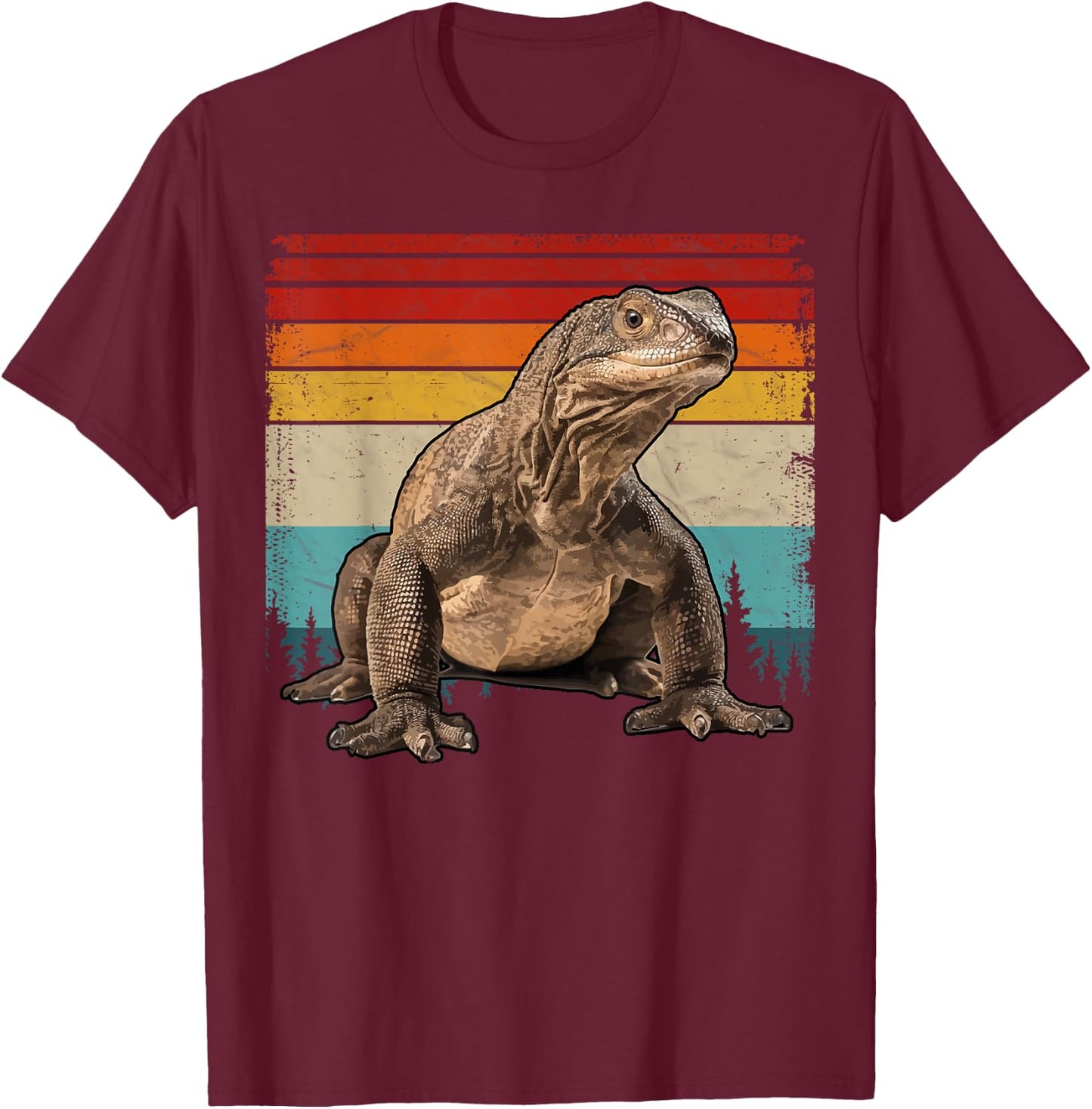 Vintage Distressed Retro Style Cool Komodo Dragon T-Shirt - T-Shirt | Maroon