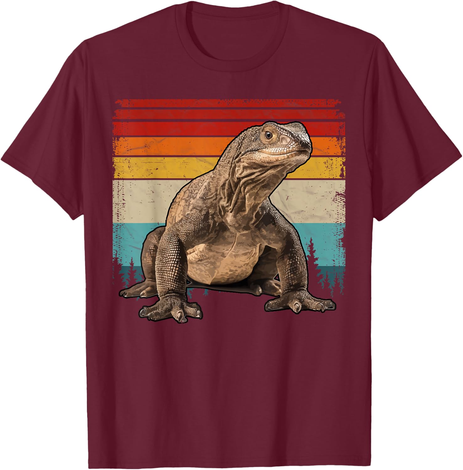 Vintage Distressed Retro Style Cool Komodo Dragon T-Shirt - T-Shirt | Maroon
