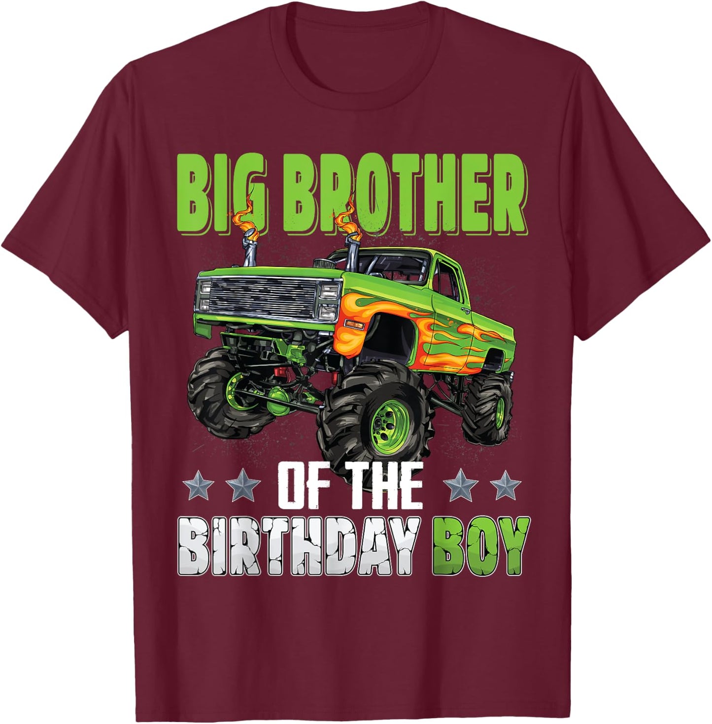Big Brother of Birthday Boy Monster Truck Family Matching T-Shirt - T-Shirt | Maroon