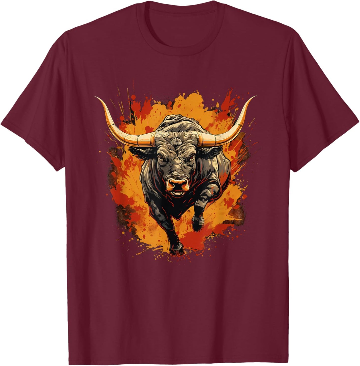 Cool Spanish Bull with Big Horns , black T-Shirt - T-Shirt | Maroon
