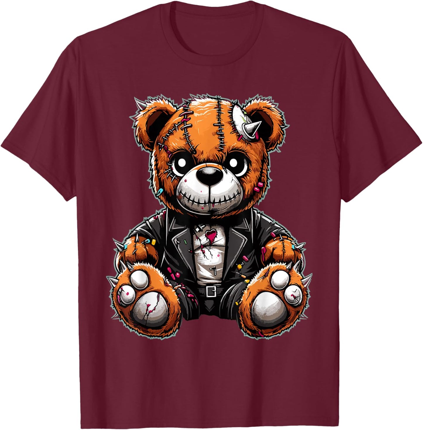 Punk Stuffed Animal Sharp Needle Rebel T-Shirt - T-Shirt | Maroon