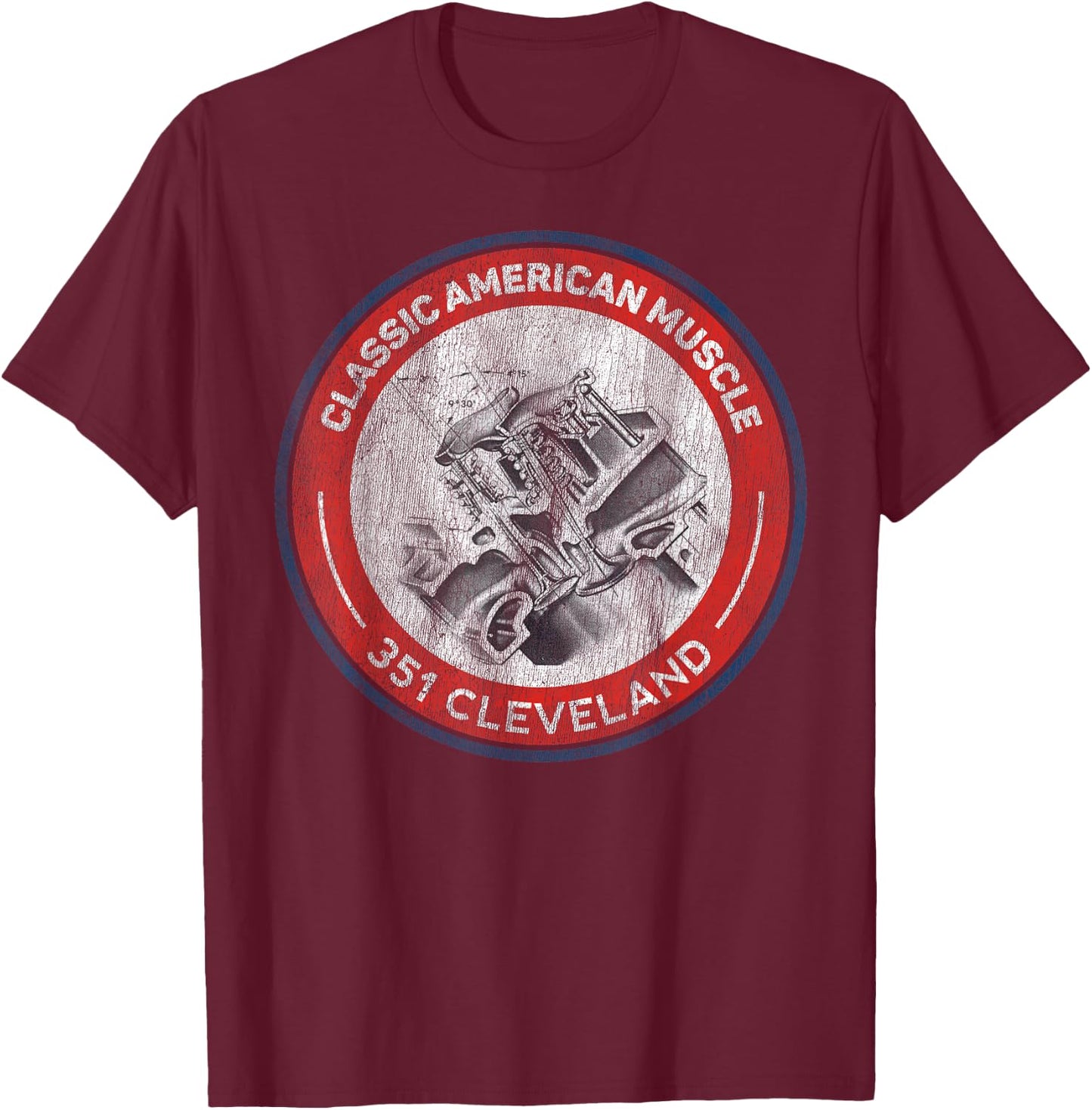 351 Cleveland Canted Valve Musclecar Retro Logo T-Shirt - T-Shirt | Maroon