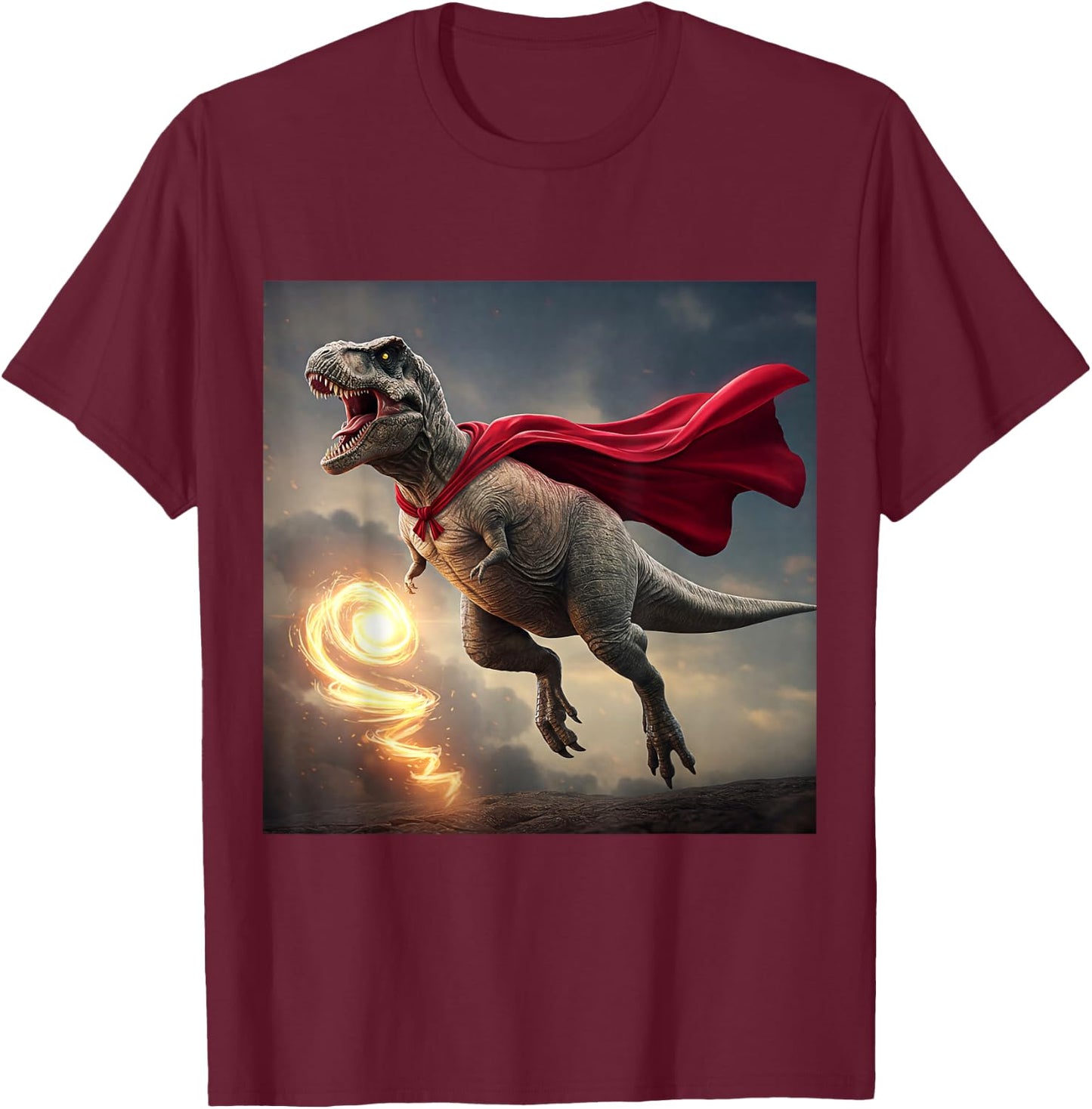 Superhero Dino: Dinosaur with Cape T-Shirt - T-Shirt | Maroon