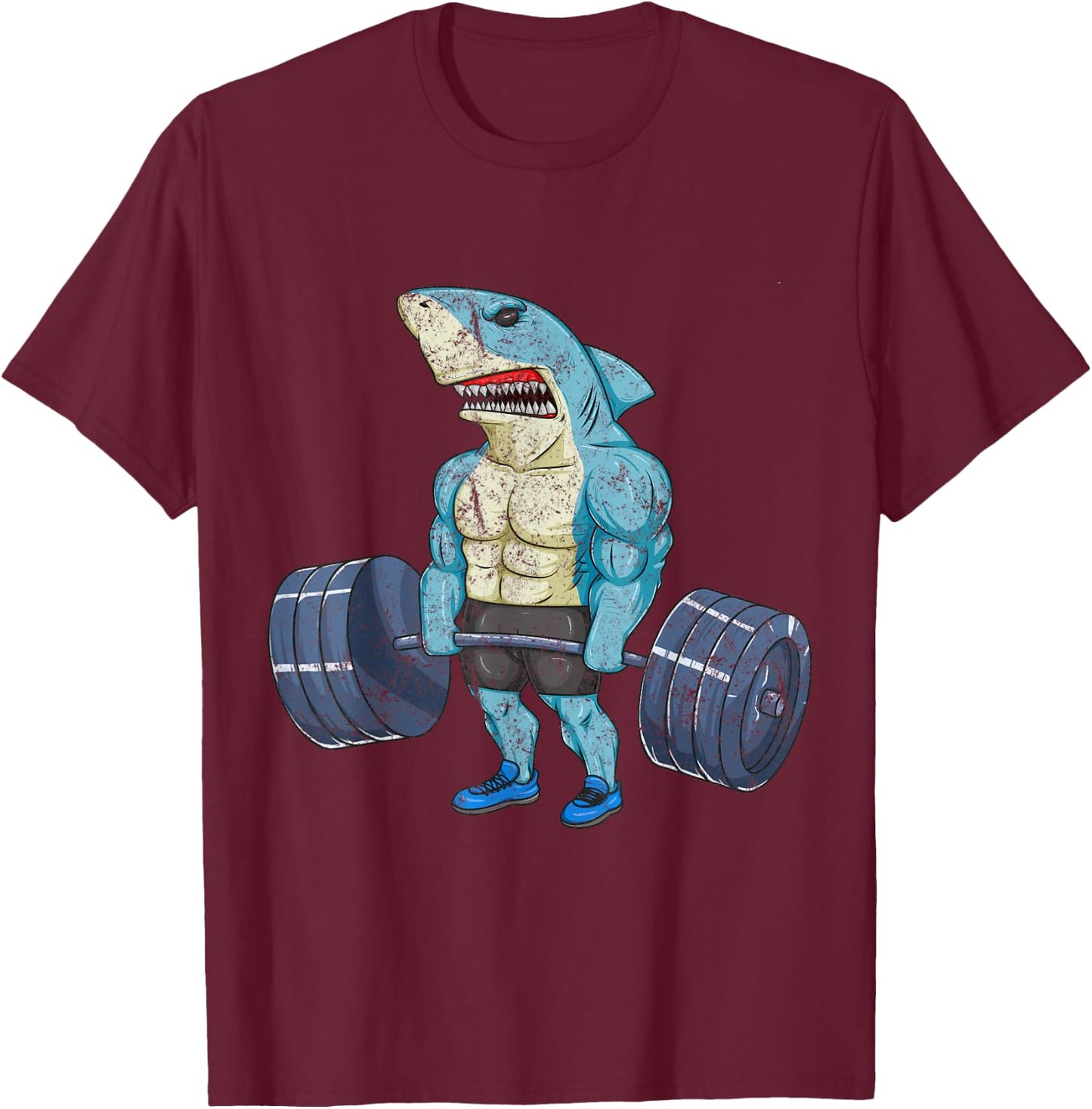 Vintage Shark Weightlifting Bodybuilder Muscle Fitness T-Shirt - T-Shirt | Maroon