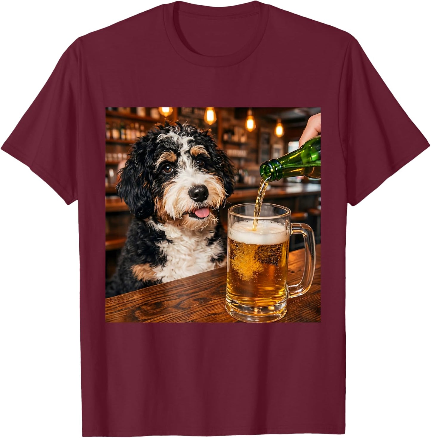 Funny Bernedoodle Drinking Beer Meme T-Shirt - T-Shirt | Maroon