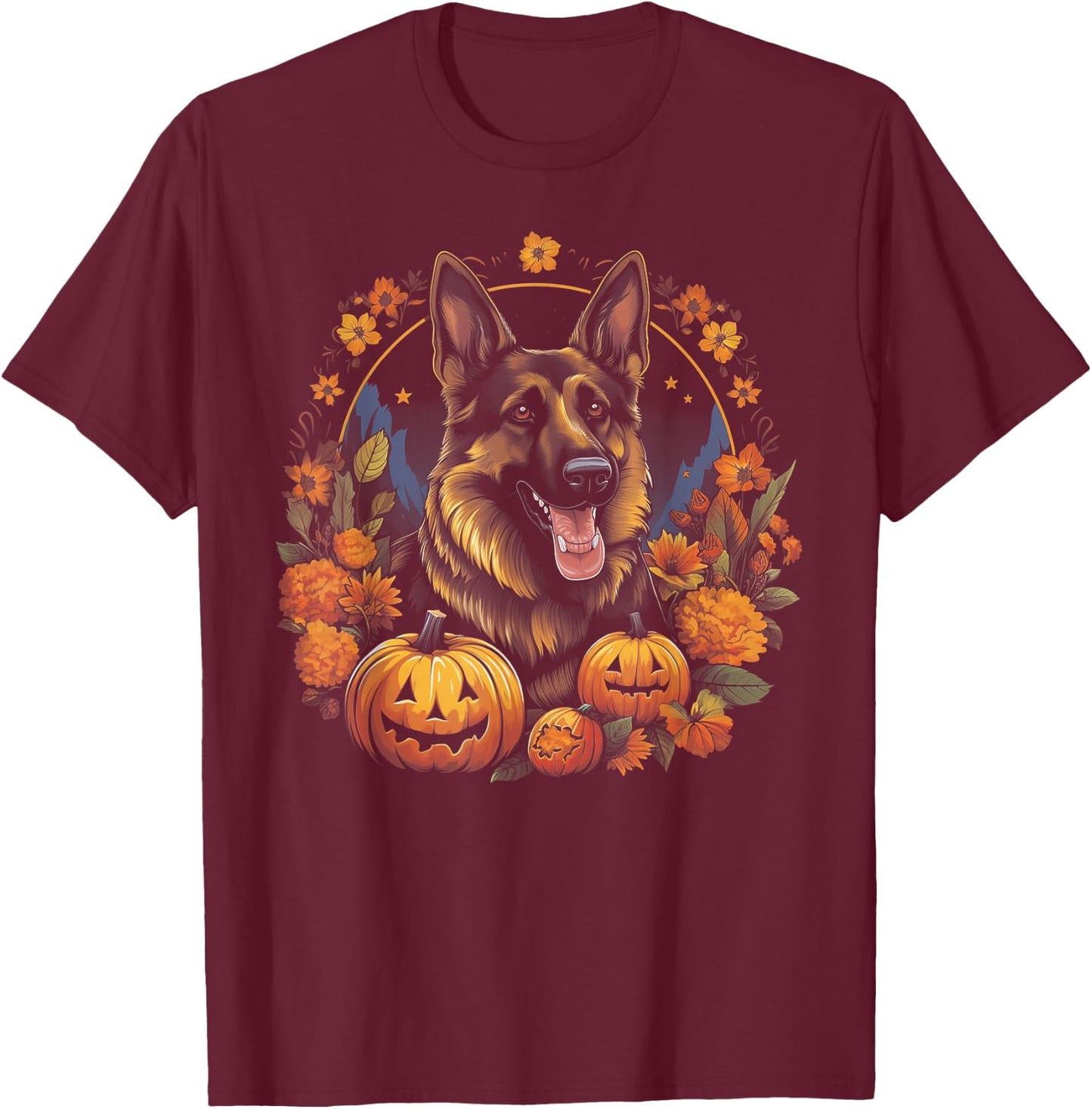 German Shepherd Dog - Pumpkin Thanksgiving Fall Halloween T-Shirt - T-Shirt | Maroon