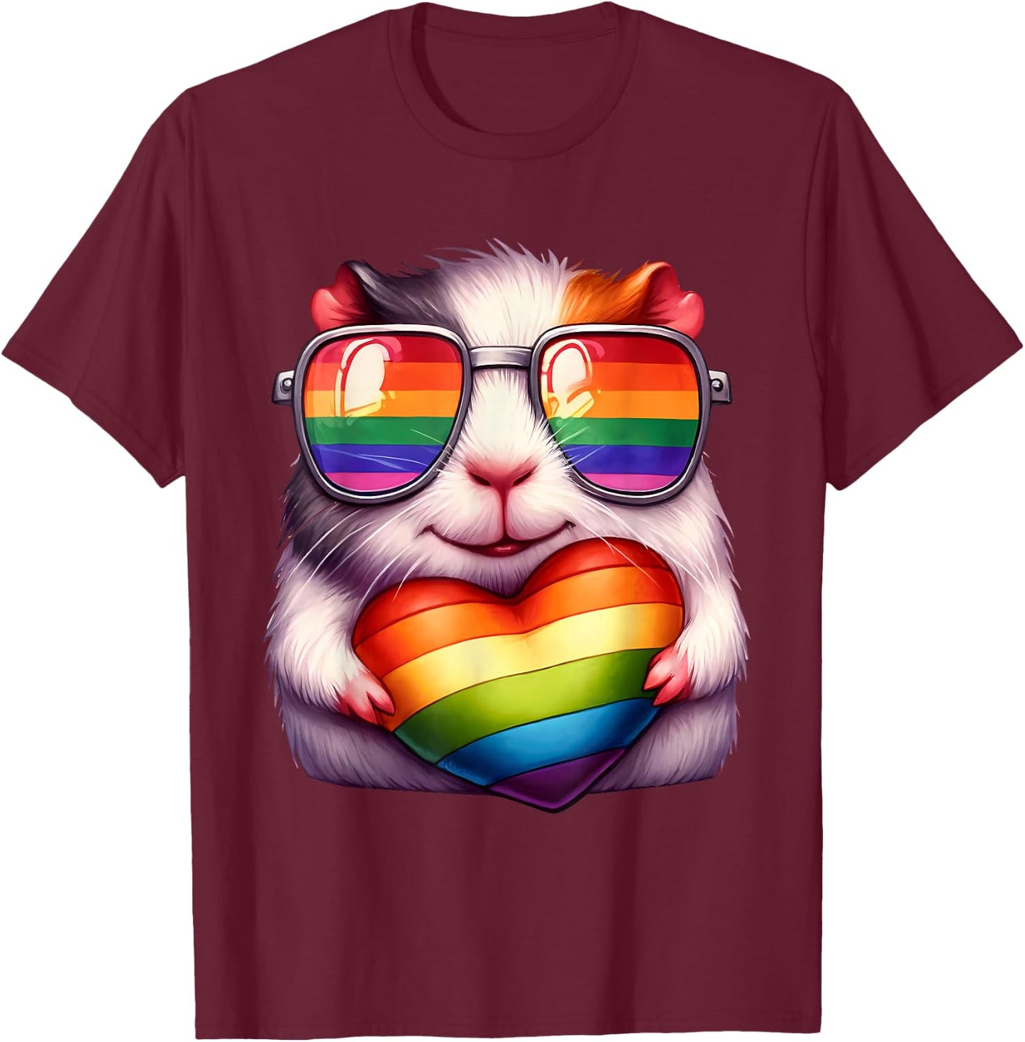 Gay Pride Guinea Pig Heart Rainbow LGBT Women Girls Kids T-Shirt - T-Shirt | Maroon