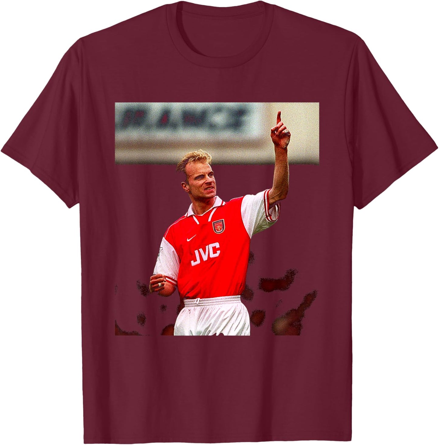 Football Player Dennis Bergkamp Arsenal in Highbury 1998 T-Shirt - T-Shirt | Maroon