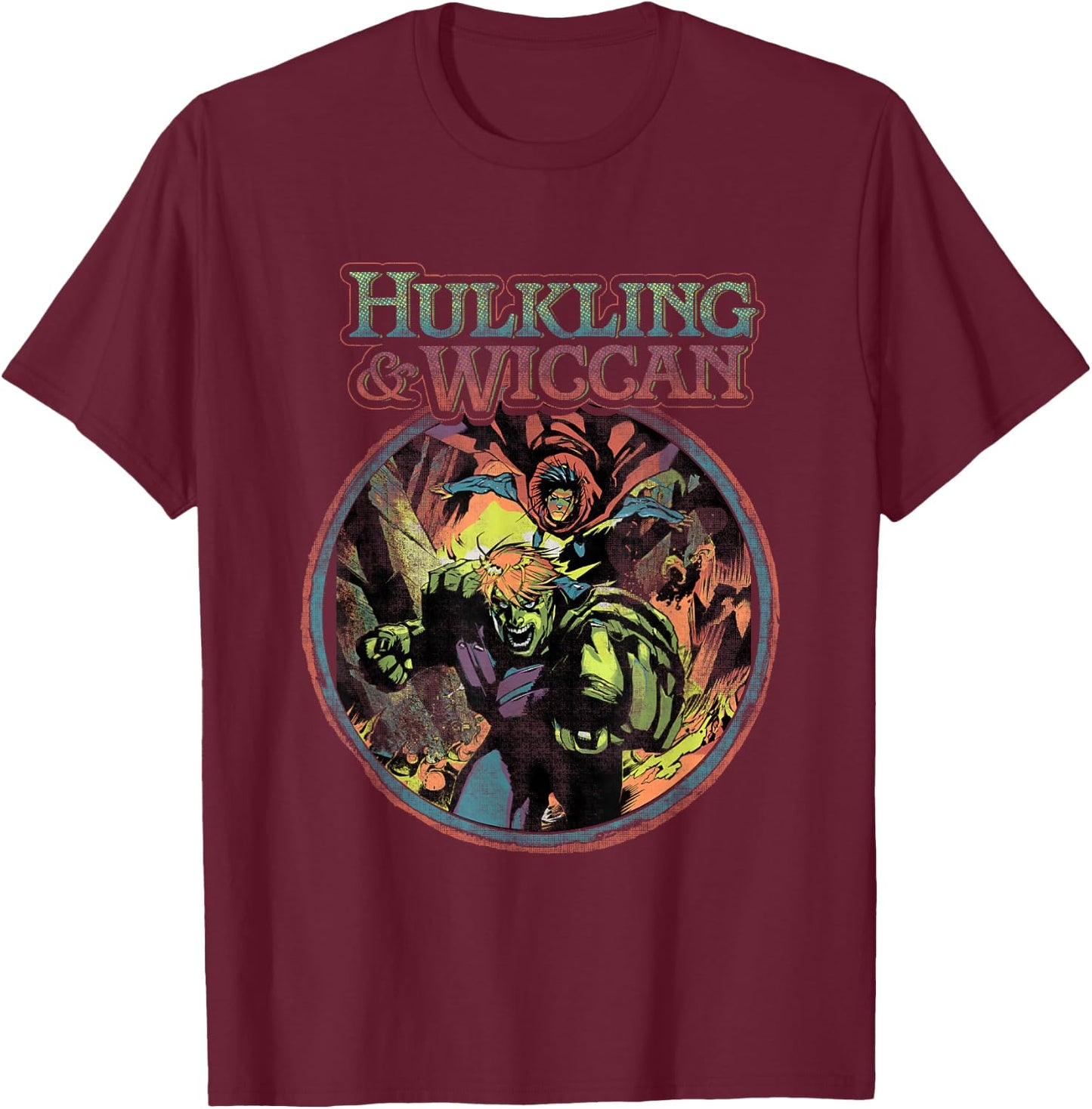 Marvel Universe Classic Hulking & Wiccan Retro Big Poster T-Shirt - T-Shirt | Maroon