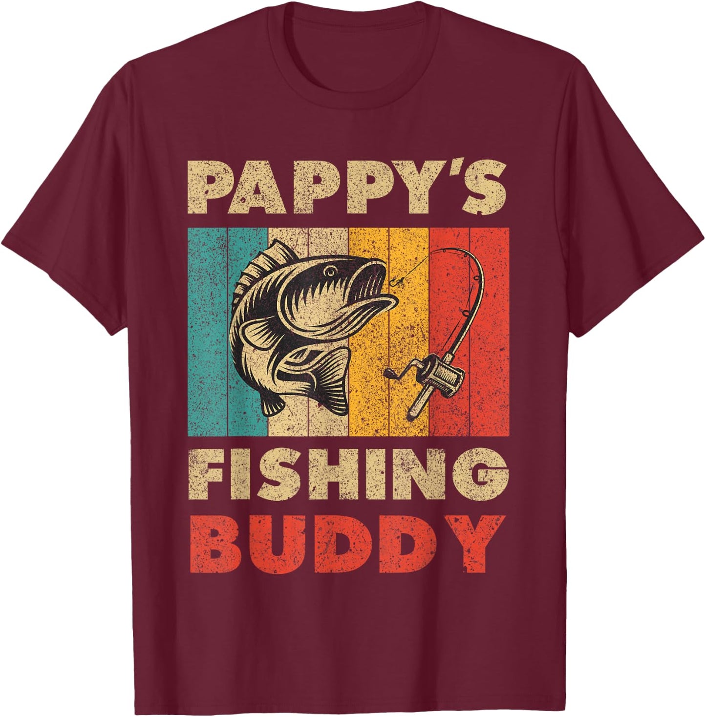 Funny Fishing Pappy's Fishing Buddy Vintage Fishing T-Shirt - T-Shirt | Maroon