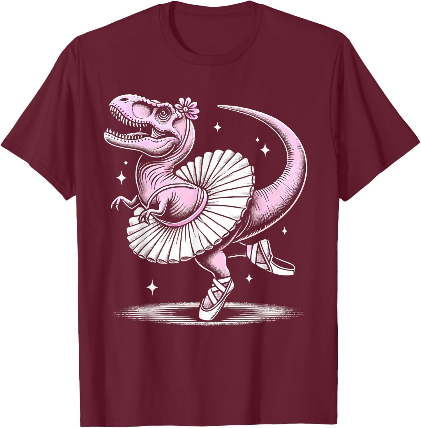 Ballet Dancing T-Rex in Tutu and Slippers T-Shirt - T-Shirt | Maroon