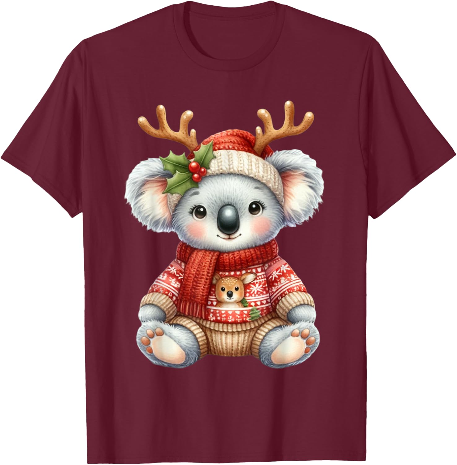 Koala Reindeer Hat Santa Christmas Funny Koala Xmas T-Shirt - T-Shirt | Maroon