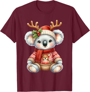 Koala Reindeer Hat Santa Christmas Funny Koala Xmas T-Shirt - T-Shirt | Maroon