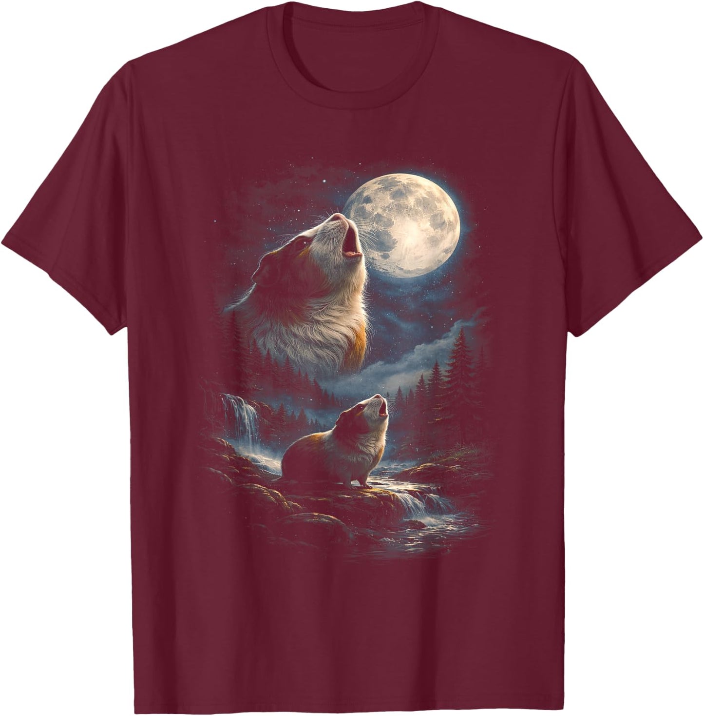 Funny Guinea Pigs Howling at The Moon Funny Pet Guinea Pig T-Shirt - T-Shirt | Maroon