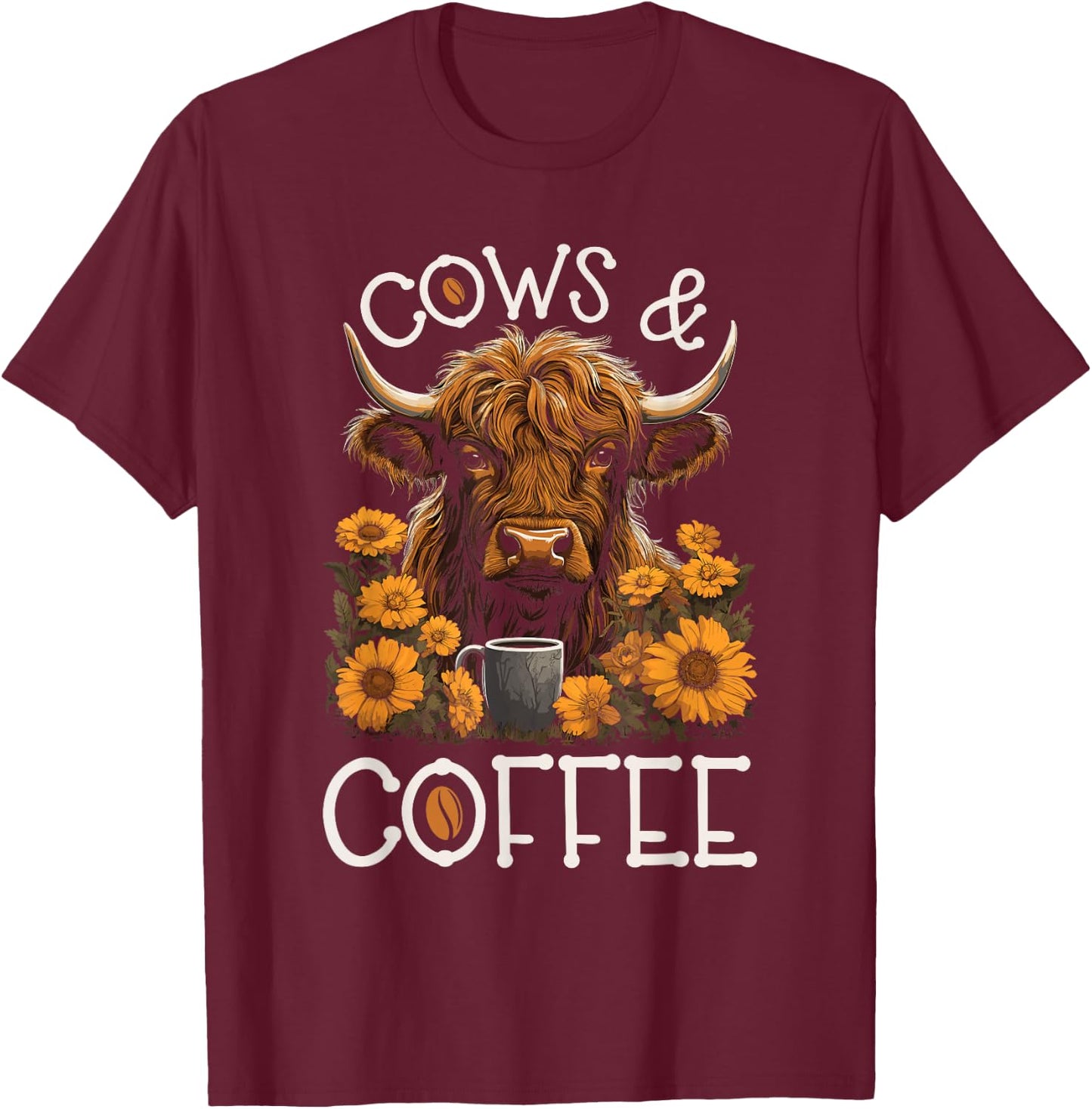 Highland Cow And Coffee, Funny Western Girl Country T-Shirt - T-Shirt | Maroon