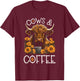 Highland Cow And Coffee, Funny Western Girl Country T-Shirt - T-Shirt | Maroon