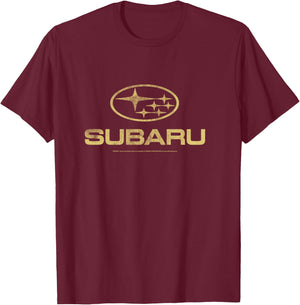 Subaru Distressed Star Logo in Yellow Car Company Manche Longue T-Shirt - T-Shirt | Maroon