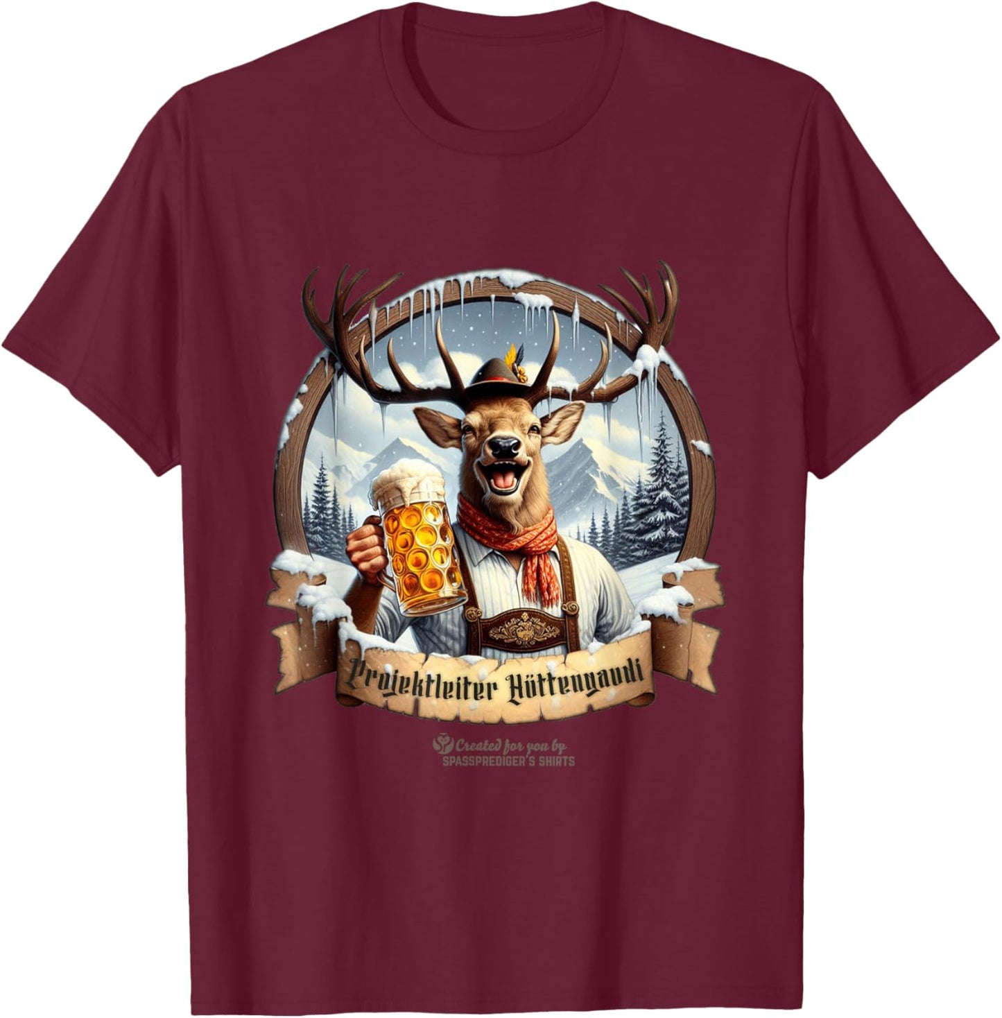 Après Ski Project Manager Hüttengaudi Hirsch & Bier Après Ski , black T-Shirt - T-Shirt | Maroon