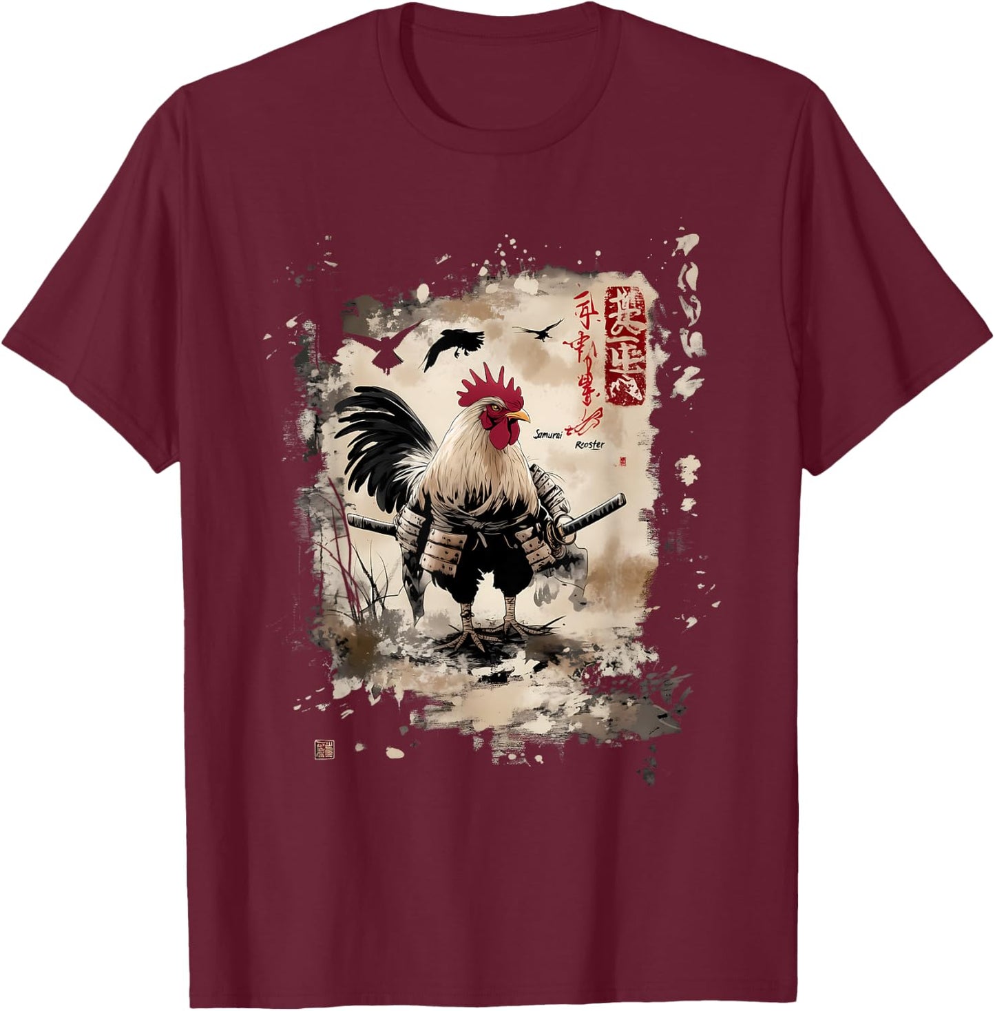 Samurai Rooster Warrior Vintage Japanese Anime Funny T-Shirt - T-Shirt | Maroon