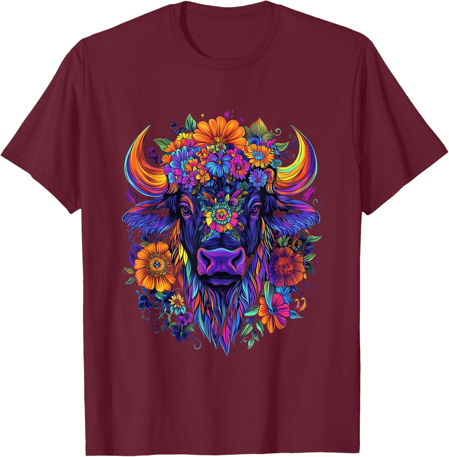 Aesthetic American Buffalo Graphic Cute Buffalo Women Girls T-Shirt - T-Shirt | Maroon