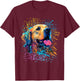 Colorful Splash Art Golden Retriever Puppy Portrait T-Shirt - T-Shirt | Maroon