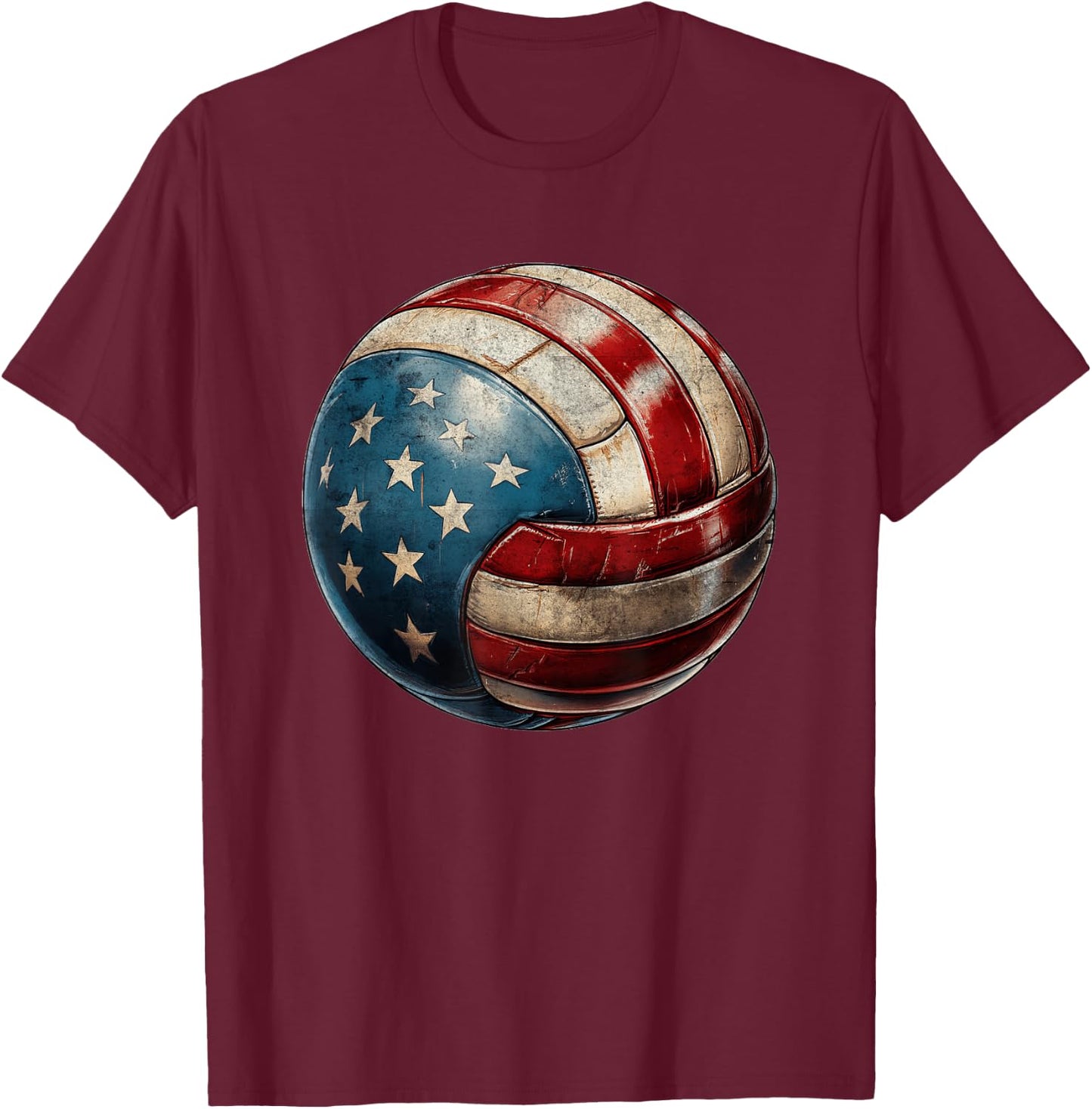 Volleyball USA Flag Support the Team Vintage Distressed T-Shirt - T-Shirt | Maroon