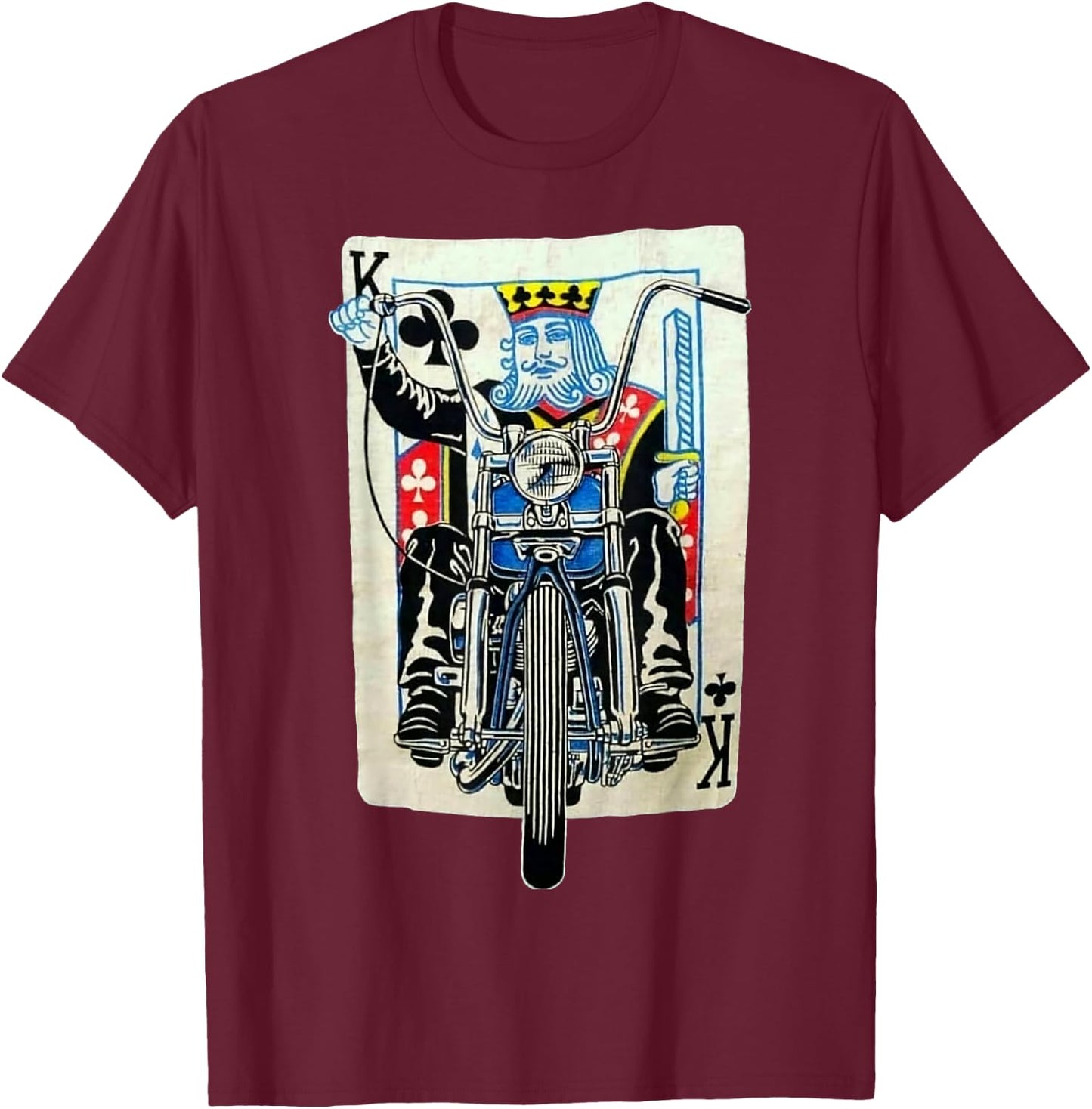 Biker King Of Clubs Playing Card Rider Motorcycle T-Shirt - T-Shirt | Maroon