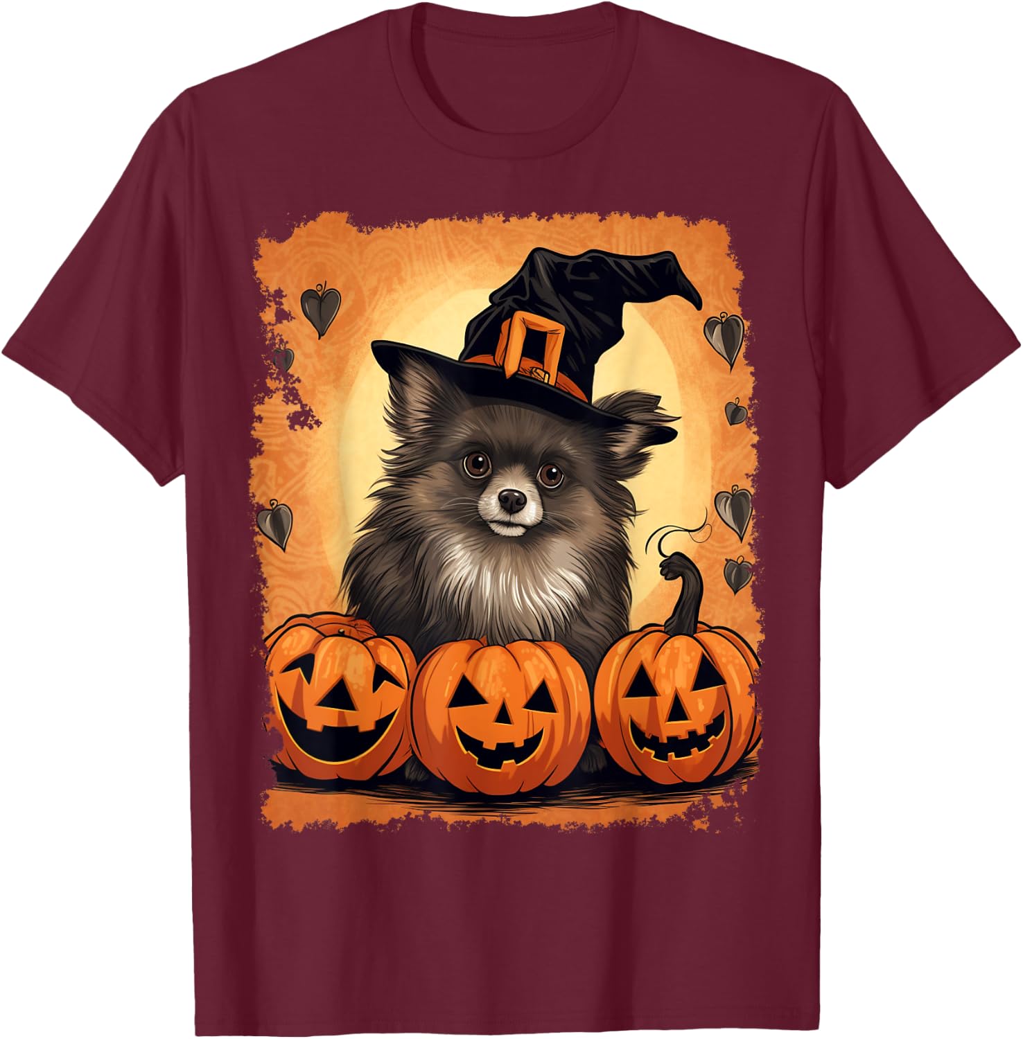Dog Halloween Pomeranian T-Shirt - T-Shirt | Maroon