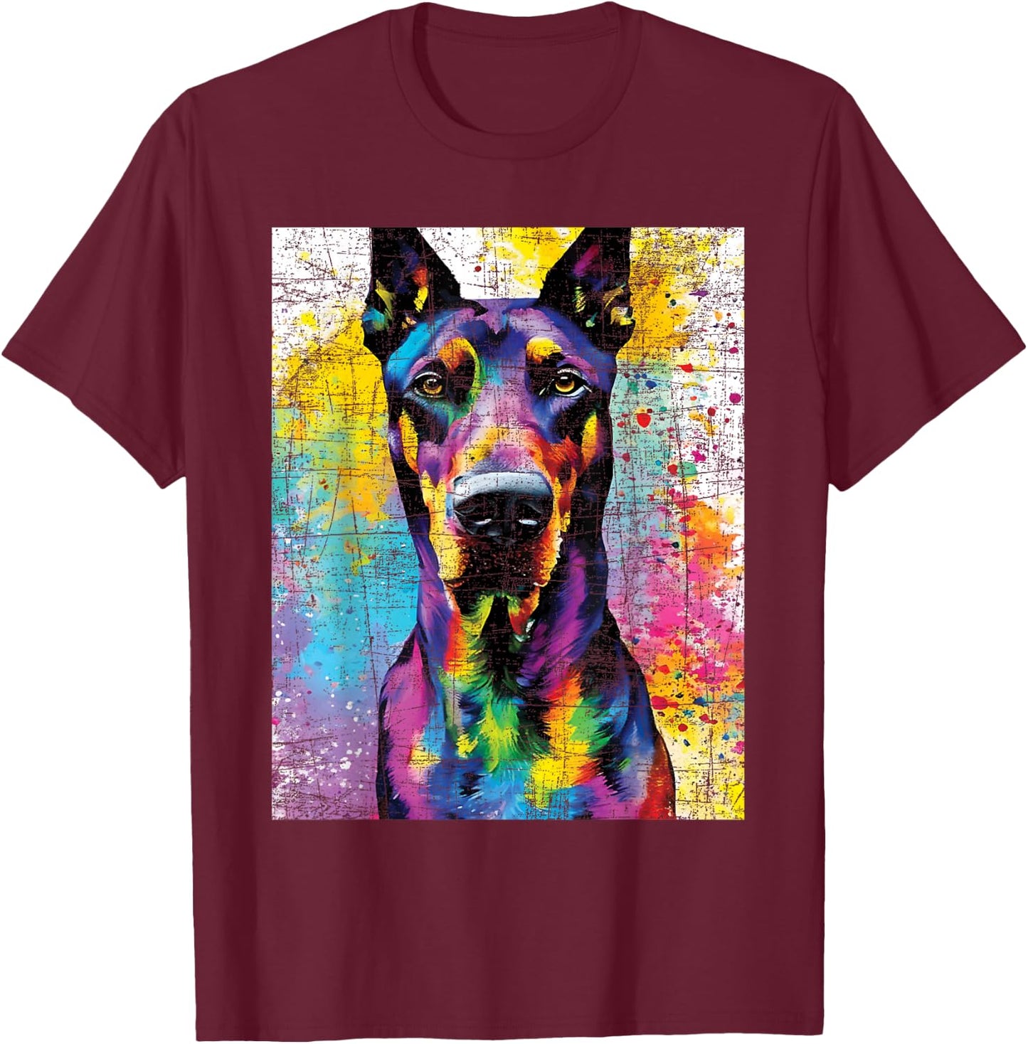 Colorful Doberman Art - Dog Owner Canine Lover Pet Trainer T-Shirt - T-Shirt | Maroon