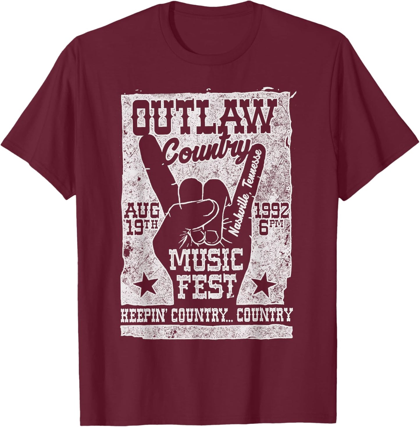 Outlaw Country Music Fest Nashville Vintage T-Shirt - T-Shirt | Maroon