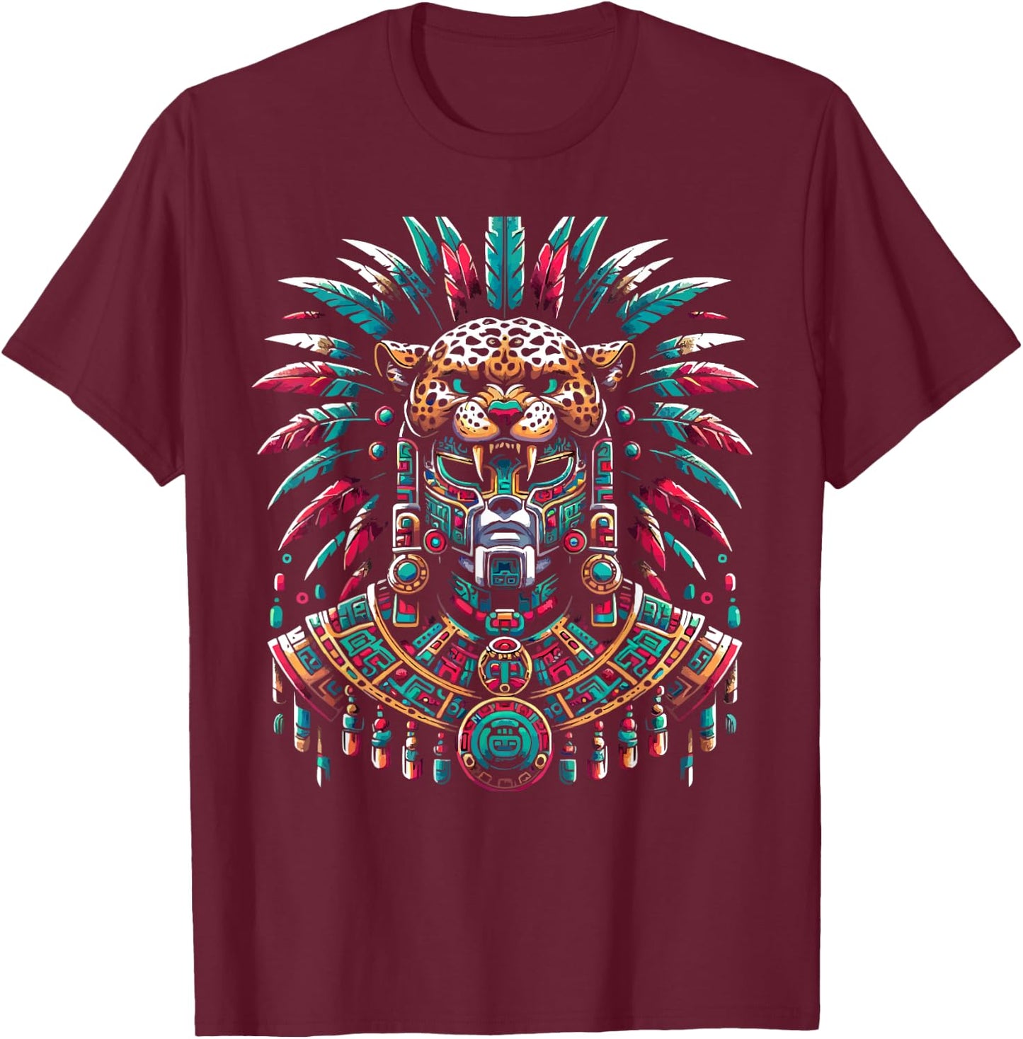 Aztec Jaguar Warrior Aztec Culture Mayan Indigenous T-Shirt - T-Shirt | Maroon