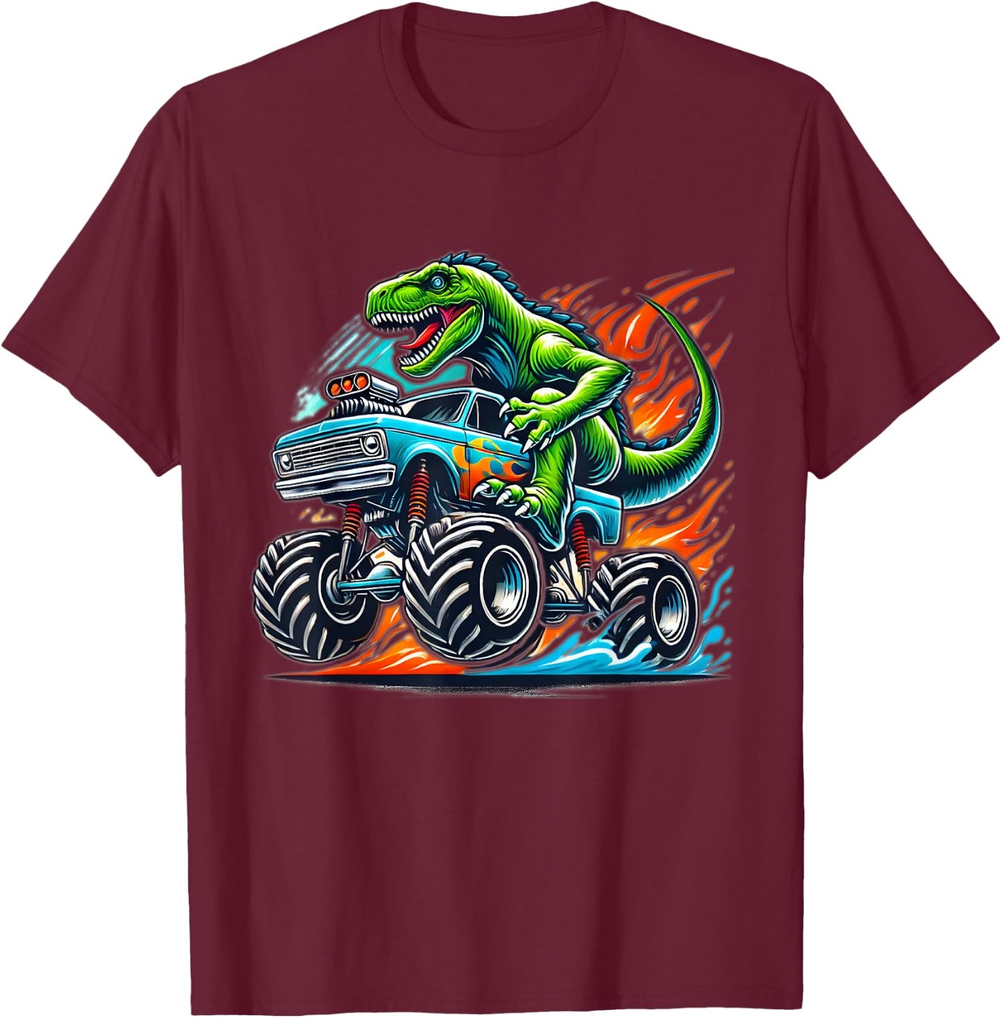 Monster Truck Dinosaur Birthday Party Monster Truck Boy T-Shirt - T-Shirt | Maroon