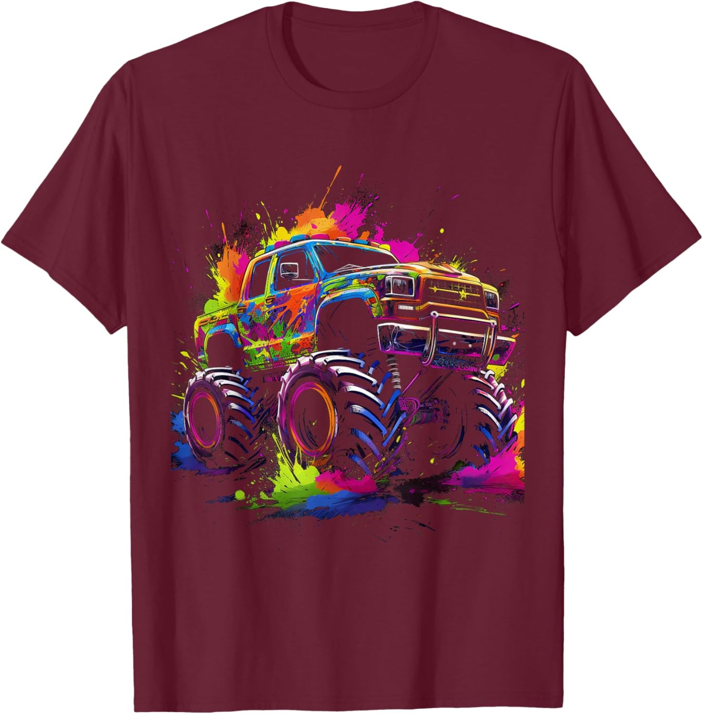 Monster Truck Coloured Monster Truck Boys T-Shirt - T-Shirt | Maroon