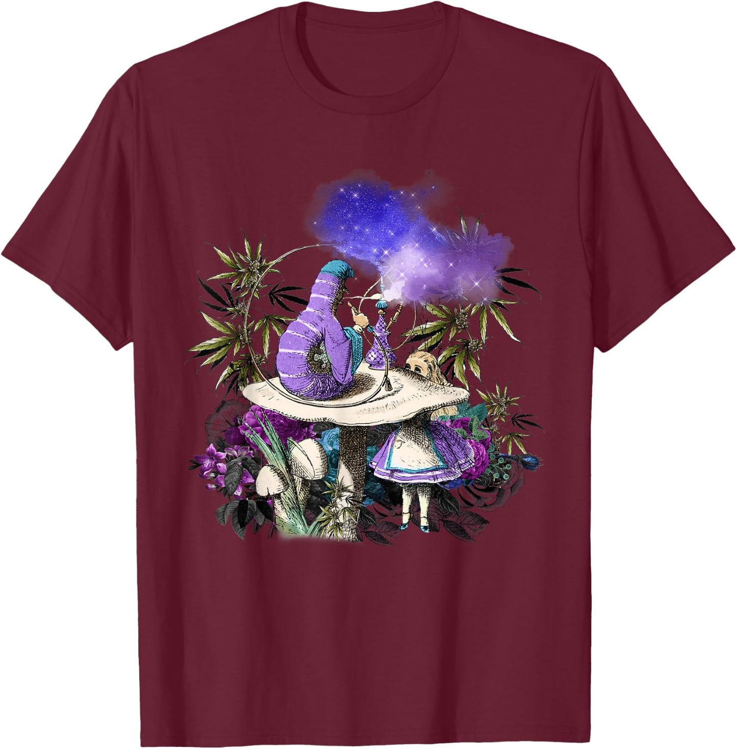 Cannabis rauchen raupe und Alice im Wunderland T-Shirt - T-Shirt | Maroon