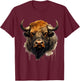 Buffalo Animal Print Motif Portrait Bison Nature Artwork T-Shirt - T-Shirt | Maroon
