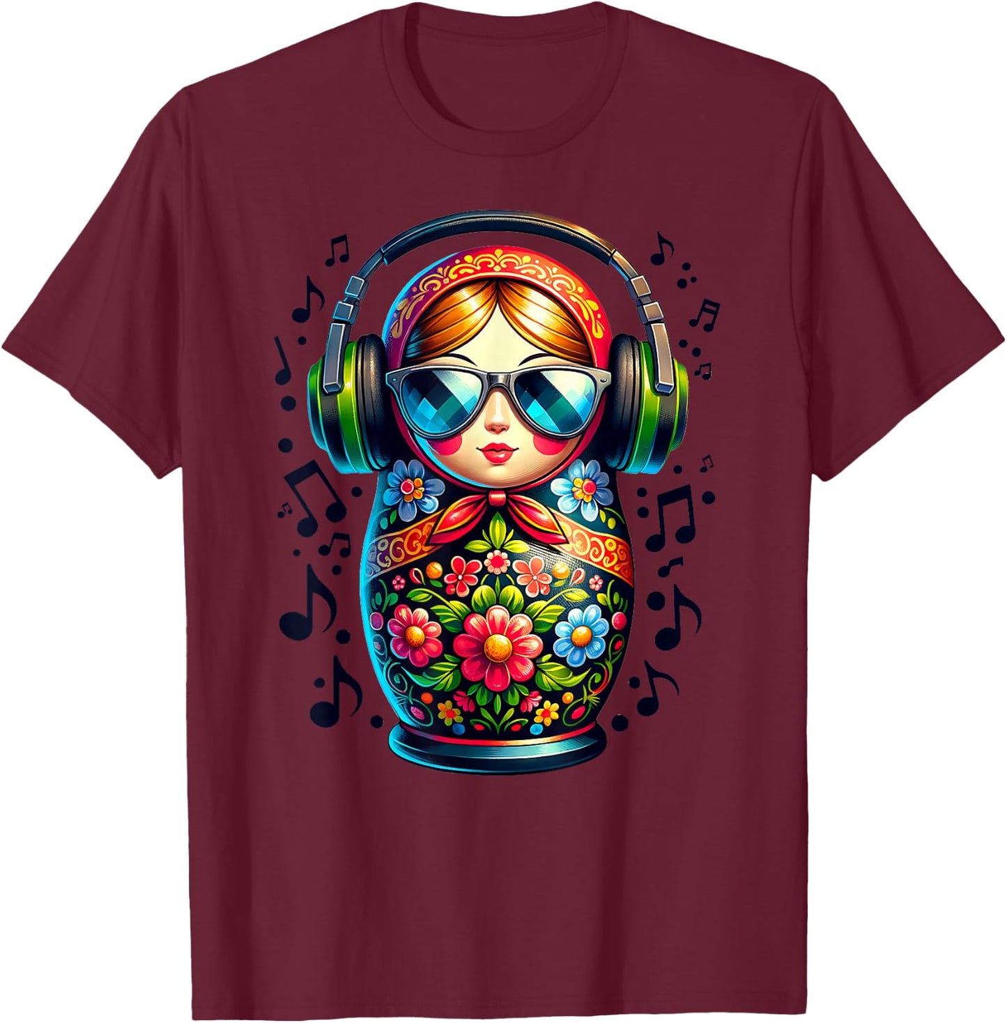 Russian Matryoshka Music Russia Russian Matryoshka , blue T-Shirt - T-Shirt | Maroon
