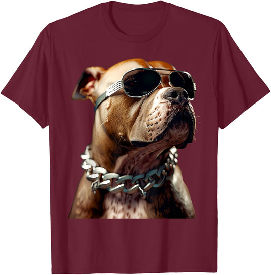 Pitbull with Sunglasses Pittie American Pit Bull Terrier , black T-Shirt - T-Shirt | Maroon