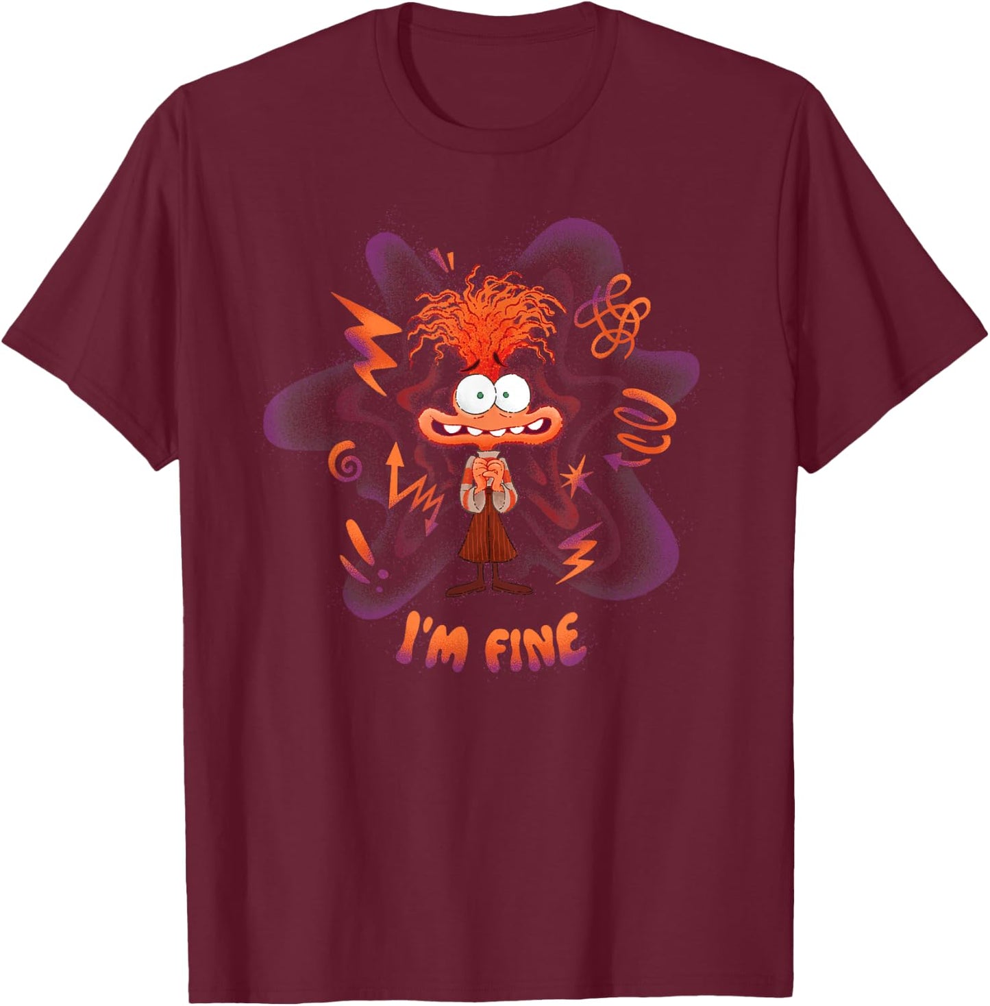 Disney Pixar Inside Out 2 I'm Fine Emotional Anxiety Poster , Black, S T-Shirt - T-Shirt | Maroon