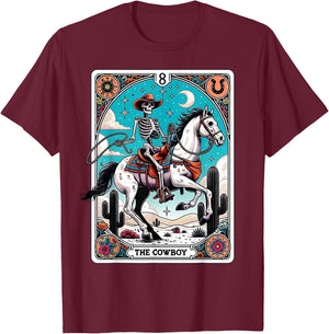 The Cowboy Skeleton Tarot Card Western Howdy T-Shirt - T-Shirt | Maroon