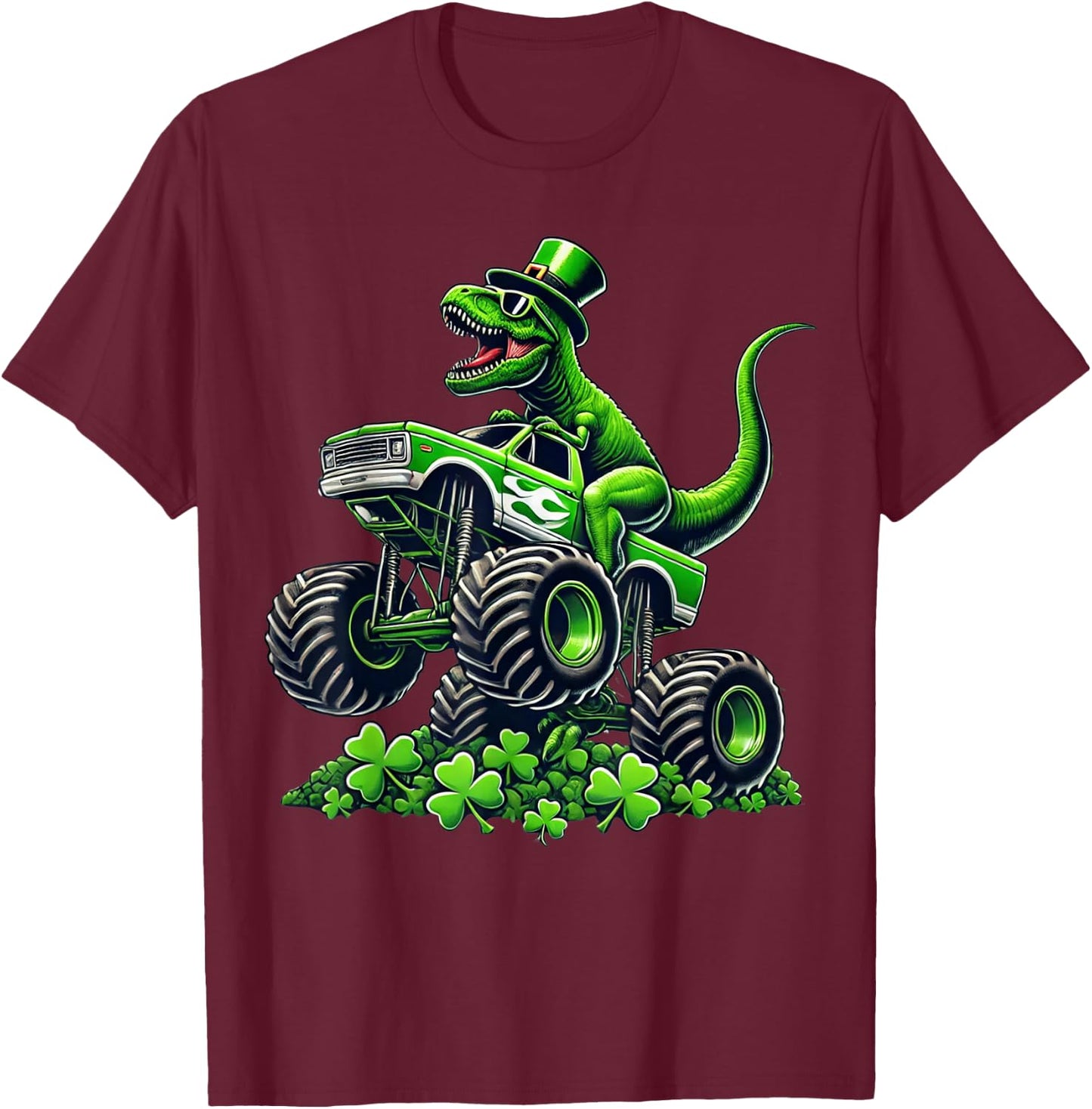Boys Monster Truck T-rex Leprechaun St Patricks Day Boys Kid T-Shirt - T-Shirt | Maroon