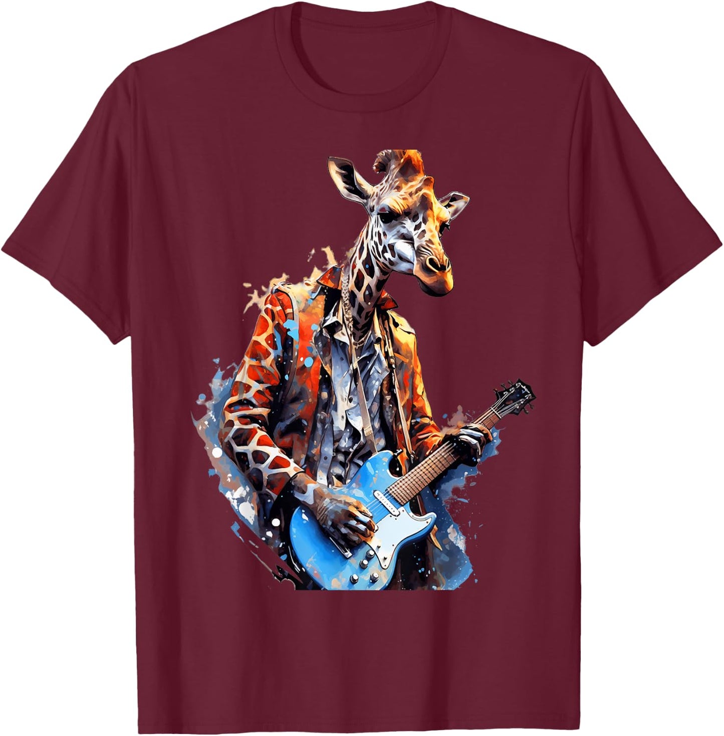 Rock Guitar Giraffe Guitarist T-Shirt - T-Shirt | Maroon
