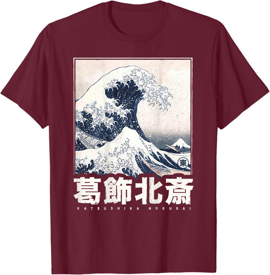 Japanische Welle Japan Style Die Große Welle Vor Kanagawa T-Shirt - T-Shirt | Maroon