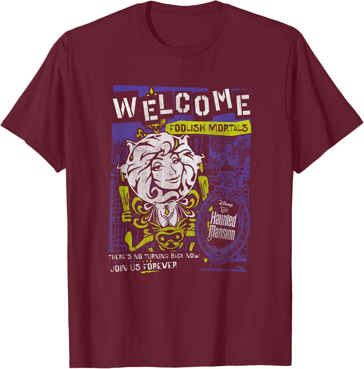 The Haunted Mansion Welcome Foolish Mortals Madame Leota T-Shirt - T-Shirt | Maroon