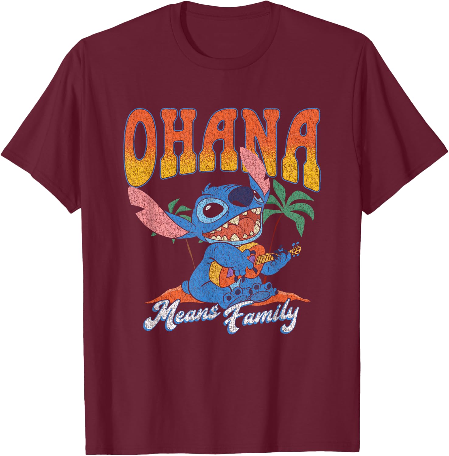 Disney Lilo & Stitch Ohana Means Family Vintage Tropical T-Shirt - T-Shirt | Maroon