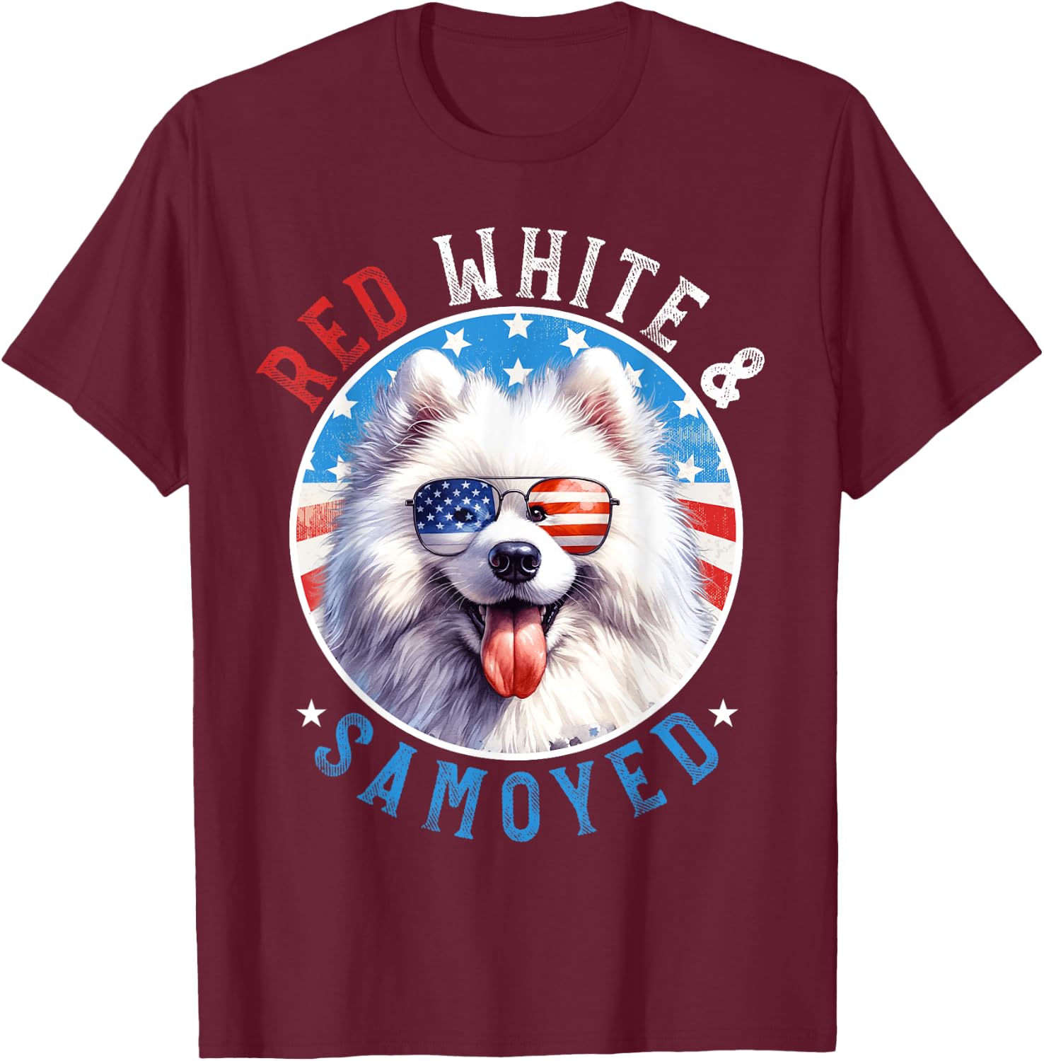 Samoyed Dog 4th of July Red White and Sammy Lovers Kids Men T-Shirt - T-Shirt | Maroon