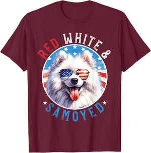 Samoyed Dog 4th of July Red White and Sammy Lovers Kids Men T-Shirt - T-Shirt | Maroon