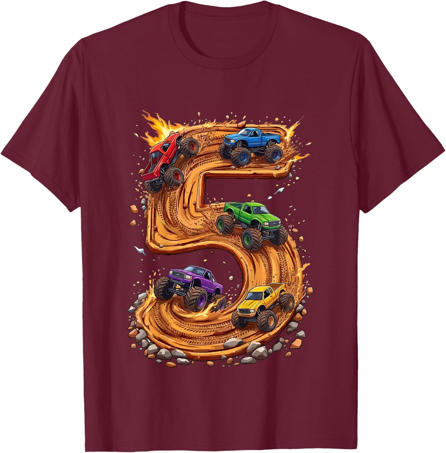 Kinder 5. Geburtstag, Monstertruck, Junge & Kleinkind, 5 Jahre alt T-Shirt - T-Shirt | Maroon