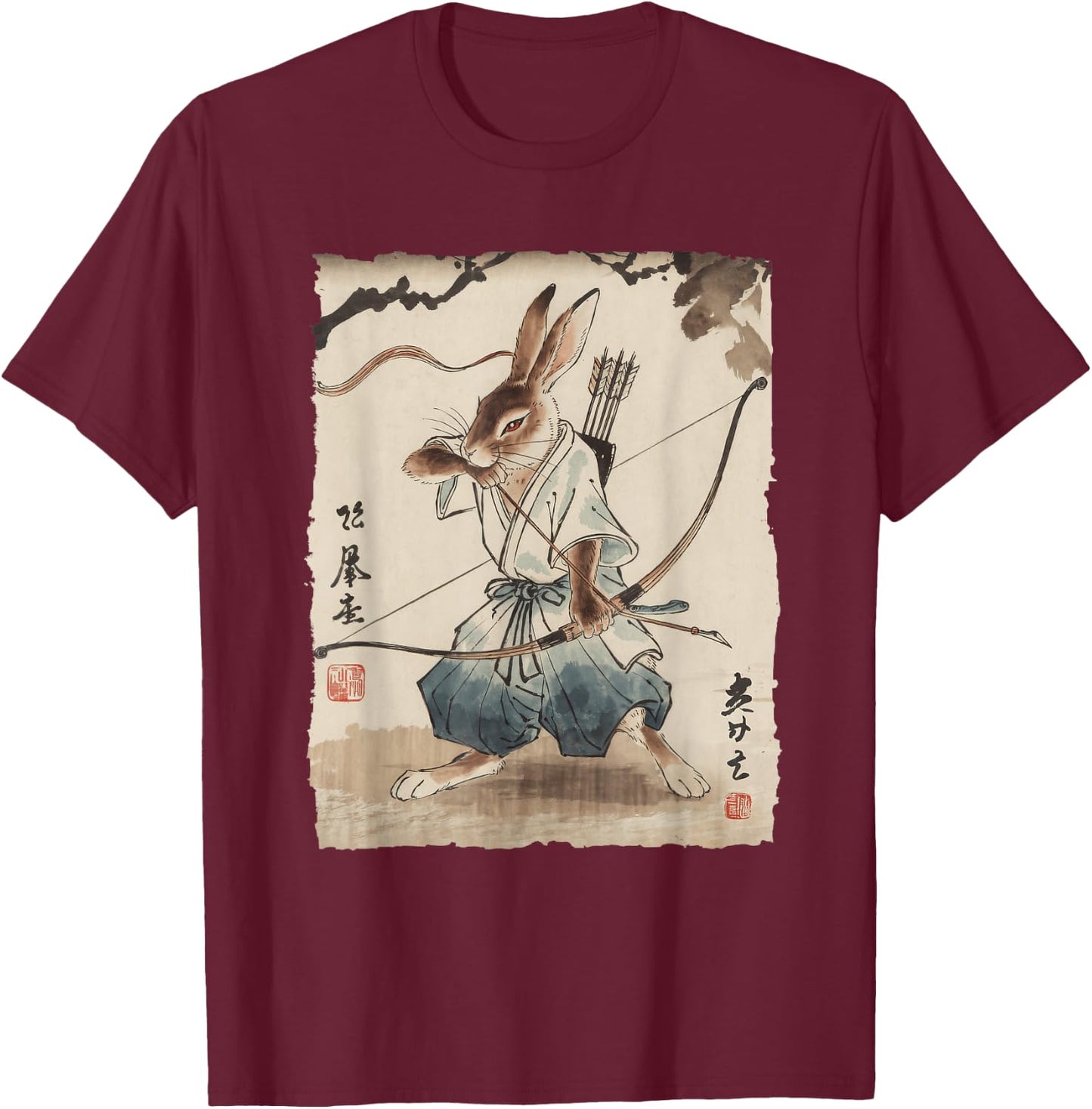 Rabbit Samurai Archer Japanese Ink Art Women Kids T-Shirt - T-Shirt | Maroon